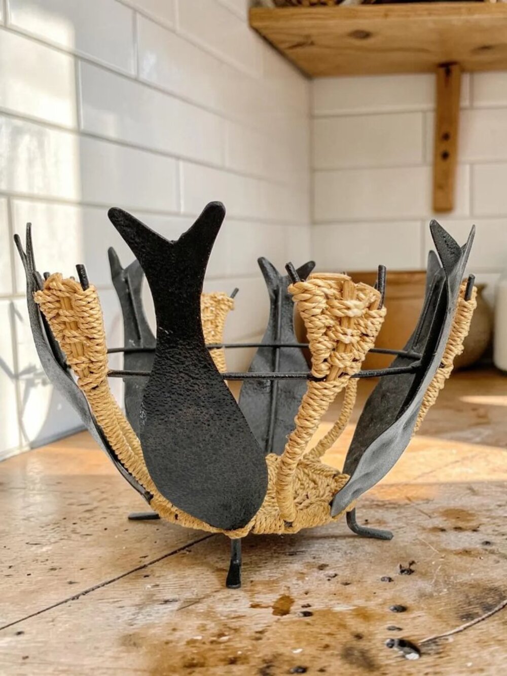 Decorative Metal Bowl with Fish Motif and Rope